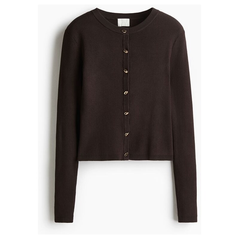 H&M - Propínací svetr z žebrovaného úpletu - hnědá 108159243