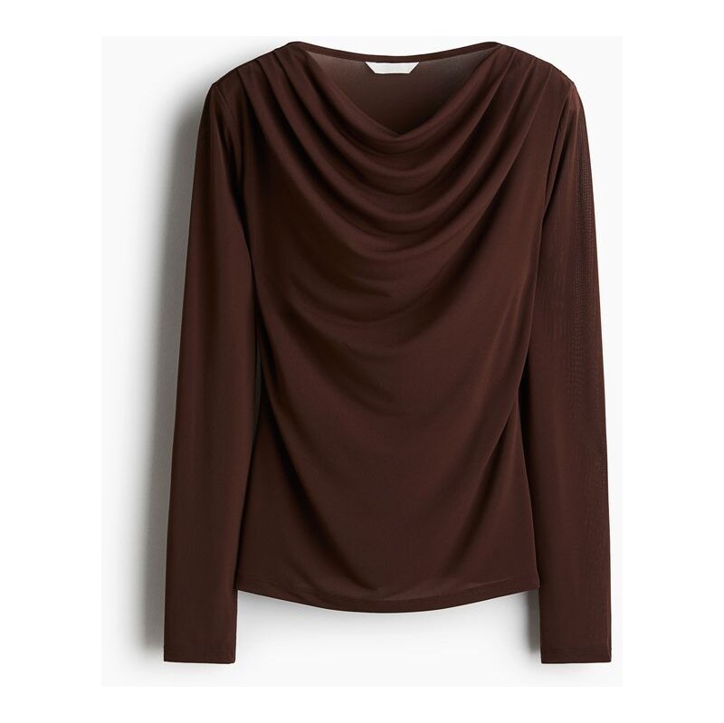 H&M - Tops vodopádovým výstřihem - Tmavě Hnědá