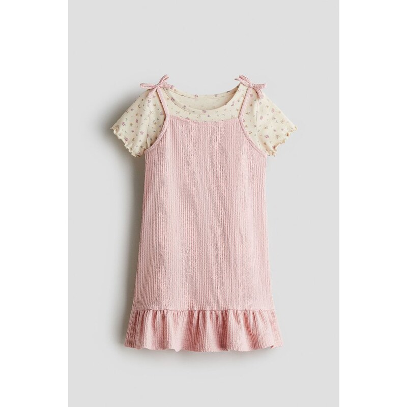 H&M - Dvoudílná souprava šaty a top - Růžová/Květy