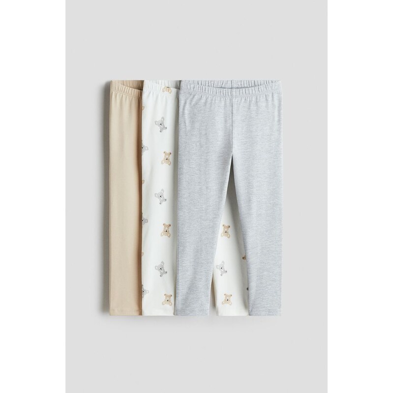 H&M - Legíny z bavlněného žerzeje 3 kusy - Béžová/Šedá/Koalové