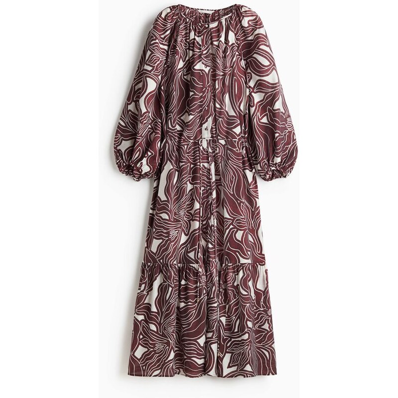 H&M - Oversized šatys vázacím páskem - Bílá/Vínové Květy