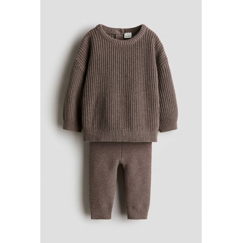 H&M - Dvoudílná souprava z bavlněného úpletu - Světle Hnědá