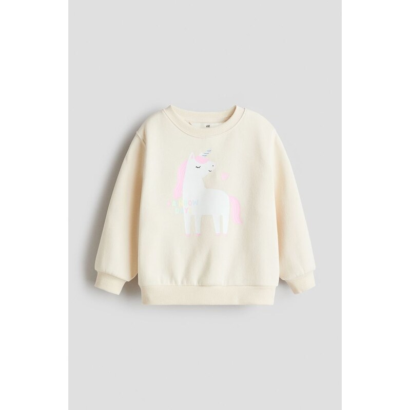 H&M - Mikinas česaným rubem a potiskem - Světle Béžová