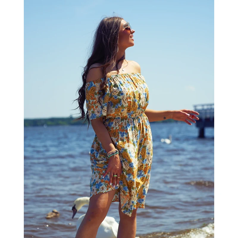 Resti Womens floral mini dress ala hiszpanka in beige