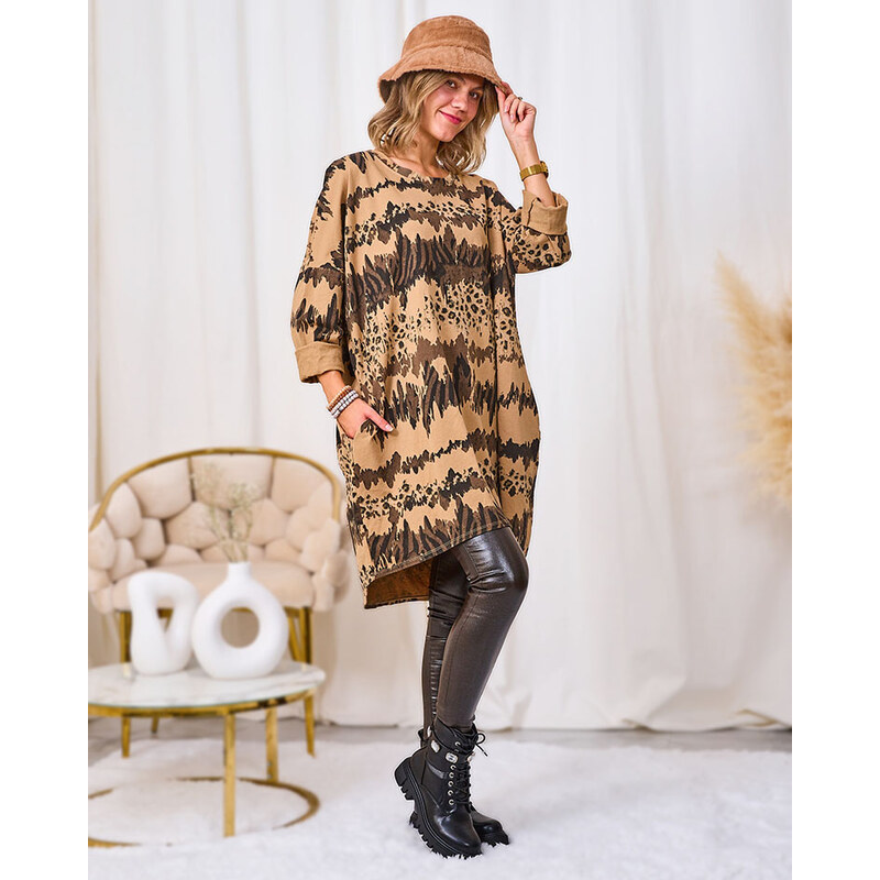 Resti Patterned womens light brown dress