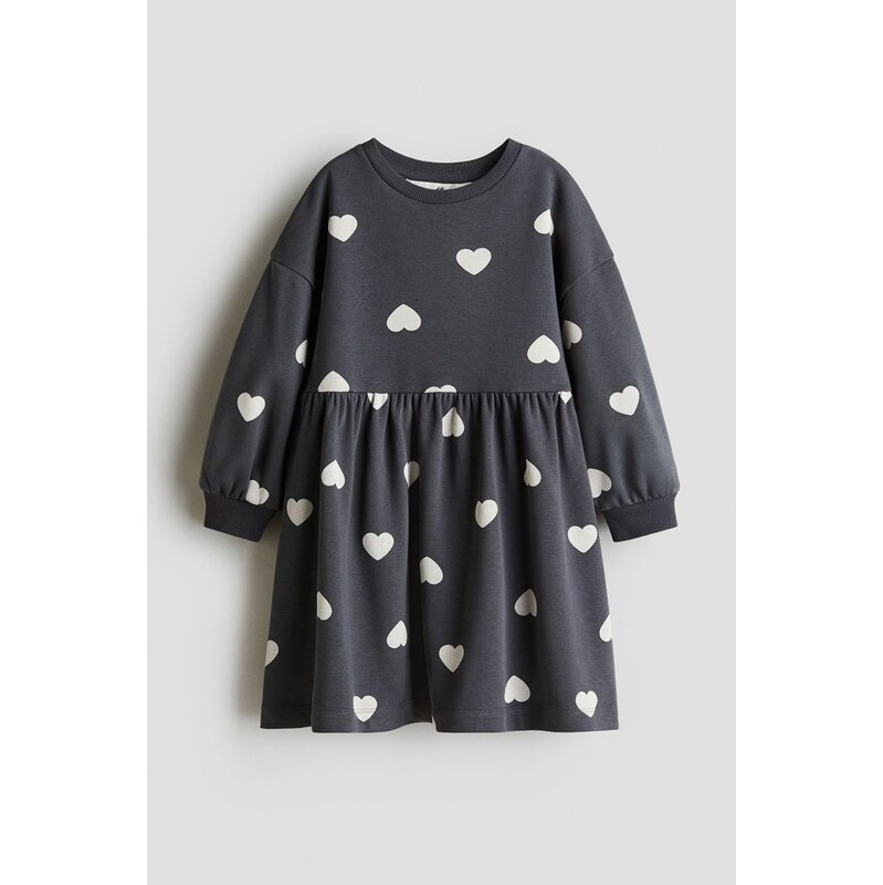 H&M - Oversized teplákové šaty - Tmavě Šedá/Srdíčka
