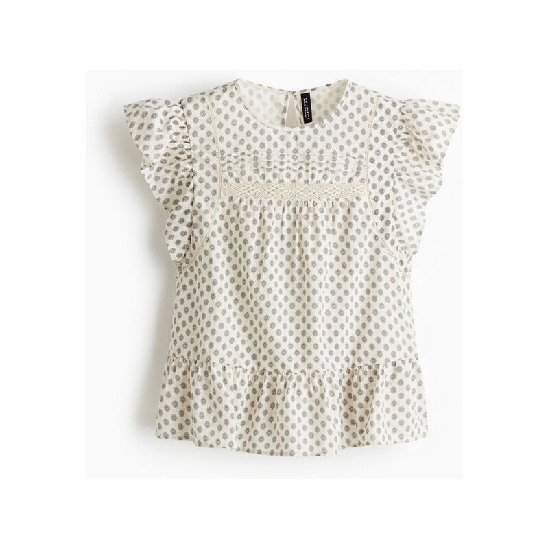H&M - Halenka peplums krajkovými vsadkami - béžová 108160261