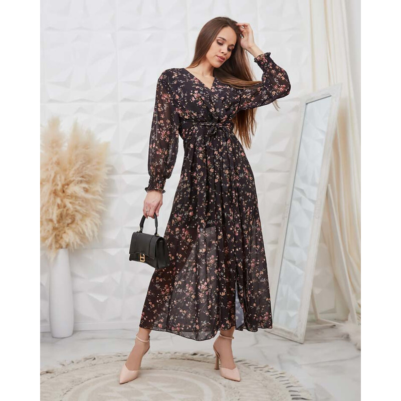 Resti Black patterned womens maxi dress