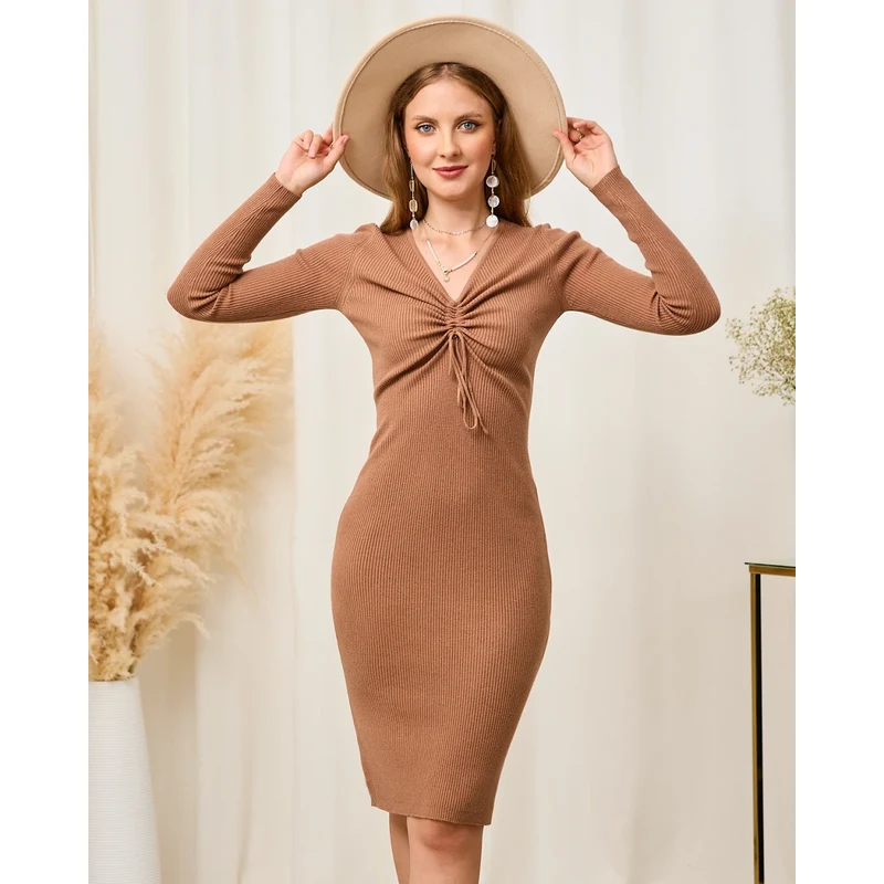 Resti Brown Womens Ribbed Dress