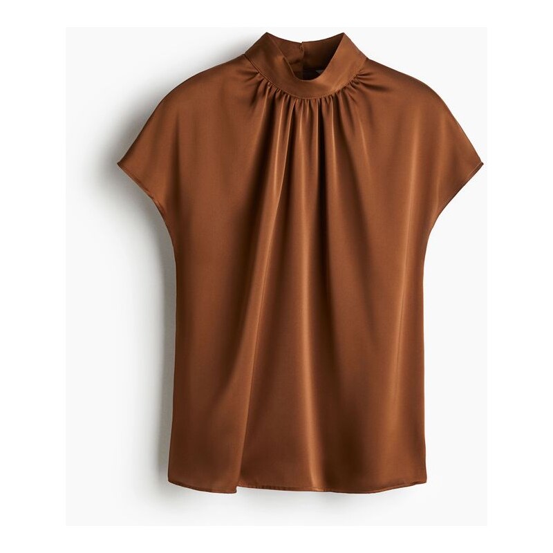 H&M - Saténová halenka se stojáčkem - Hnědá