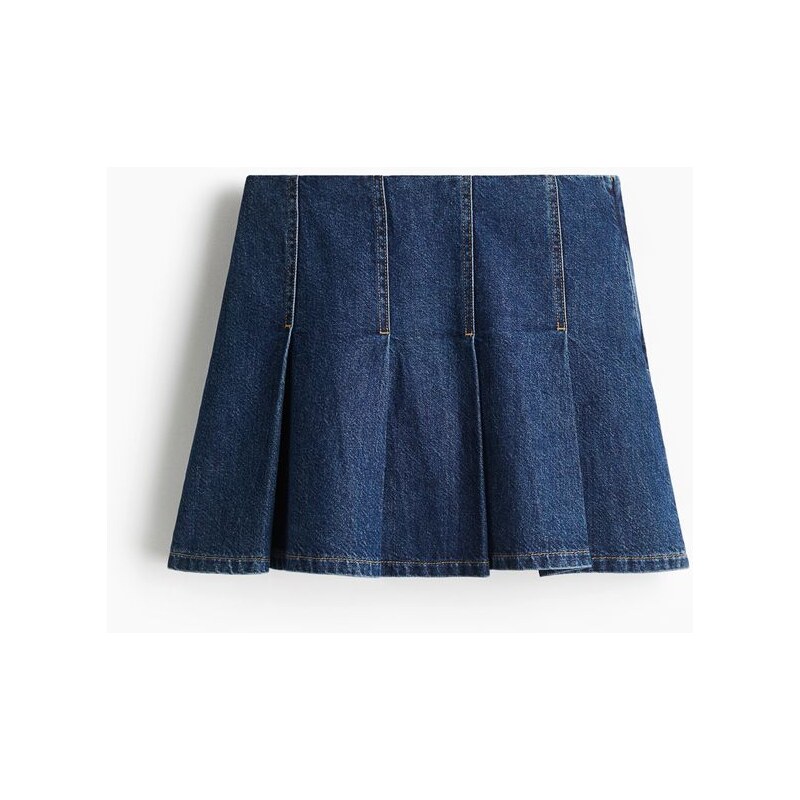 H&M - Skládaná sukně - Tmavý Denim Blue
