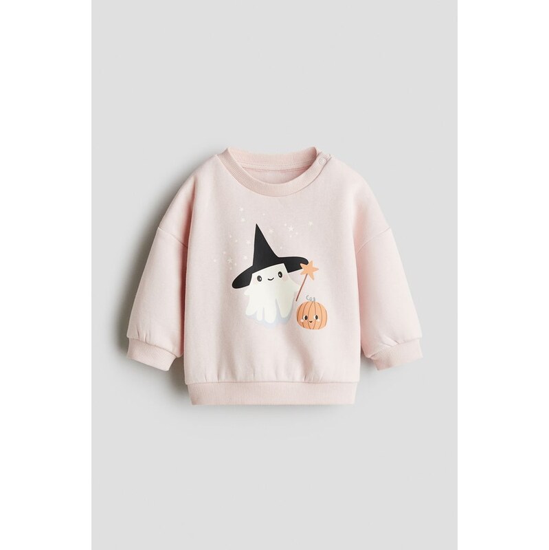 H&M - Mikinas česaným rubem a potiskem - Světle Růžová/Duch