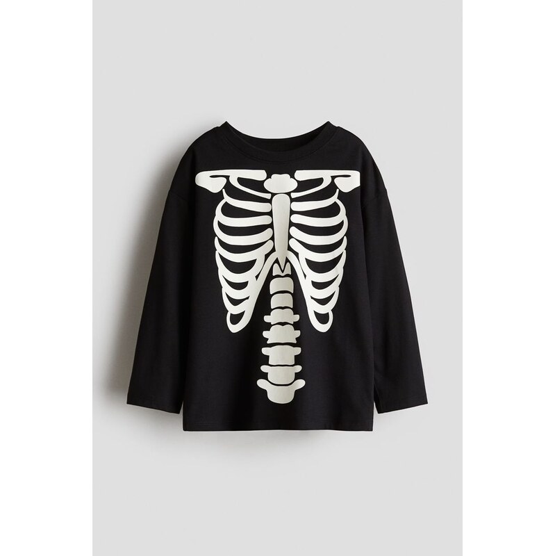 H&M - Bavlněné tričkos motivem - Černá/Kostlivec