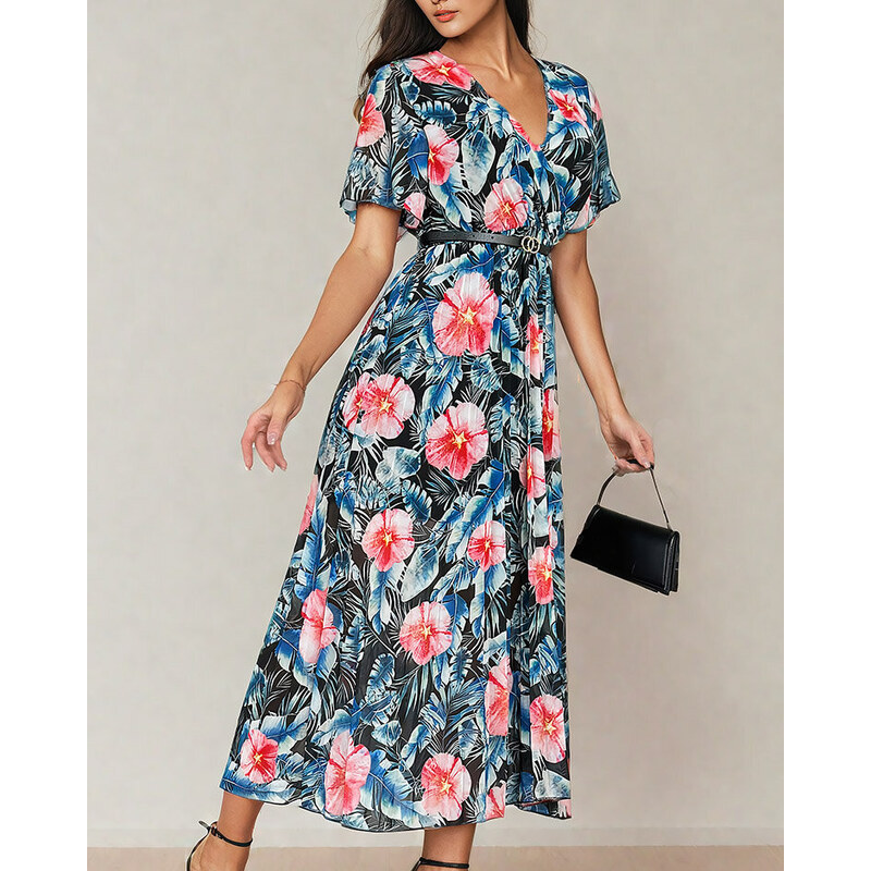 Resti Womens pleated floral midi dress