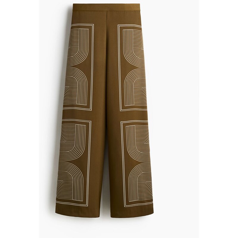 H&M - Rovné kalhoty - Tmavě Zelená Khaki/Vzor