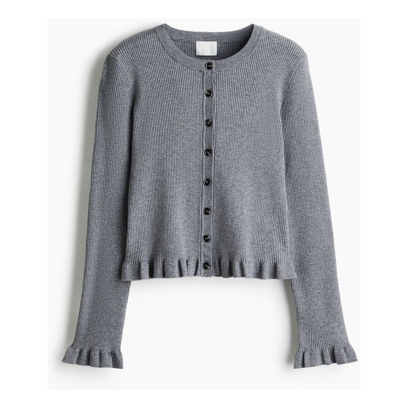 H&M - Propínací svetřík z žebrovaného úpletu - šedá 108160424