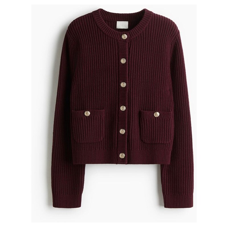 H&M - Žebrovaný propínací svetr - červená 108160426