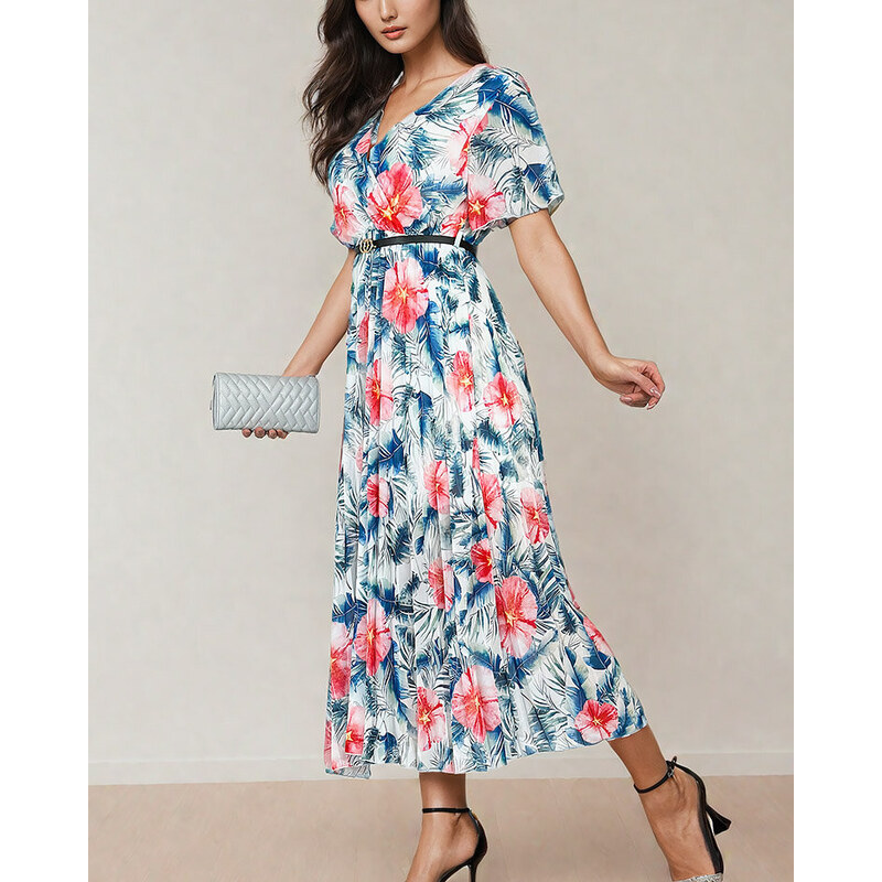 Resti Womens pleated floral midi dress