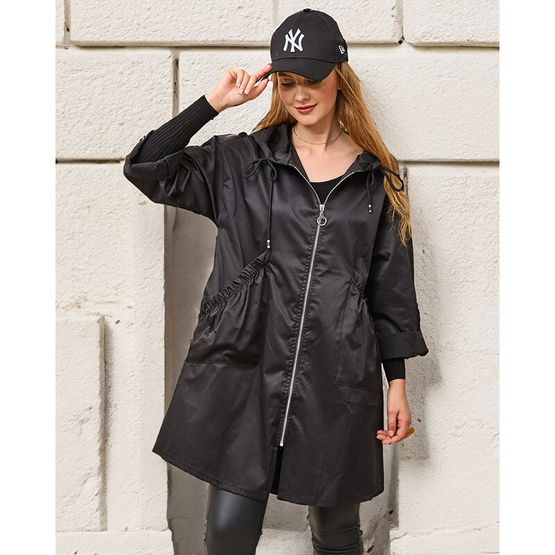 Resti Black womens coat jacket with hood- Clothing