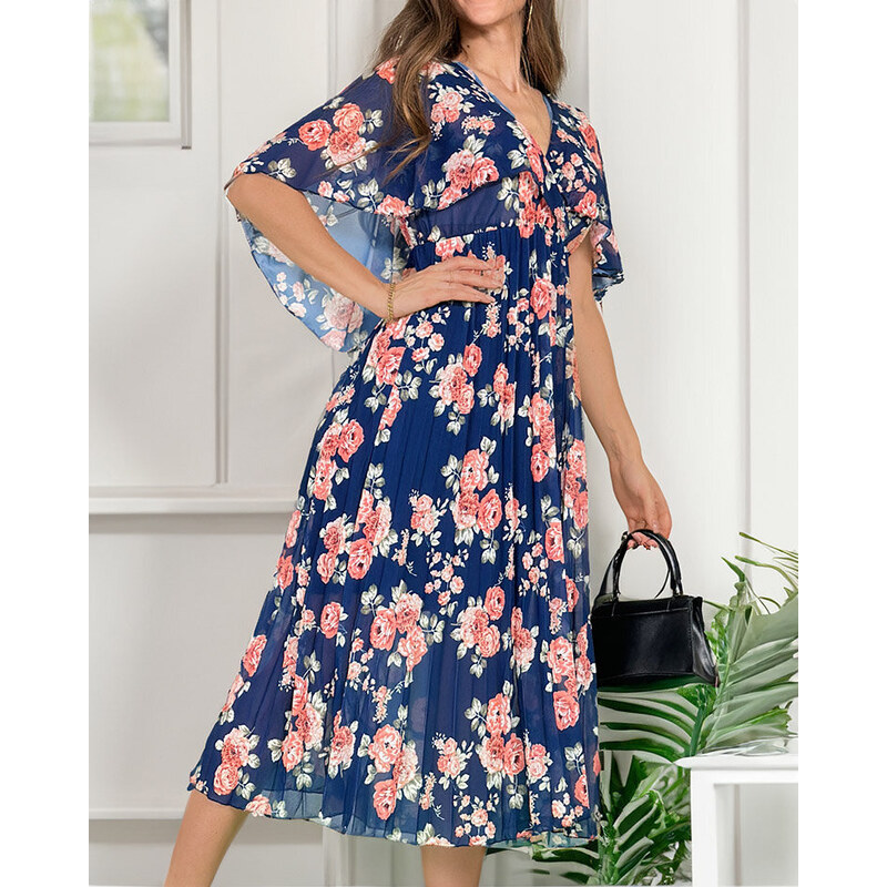 Resti Womens pleated floral midi dress