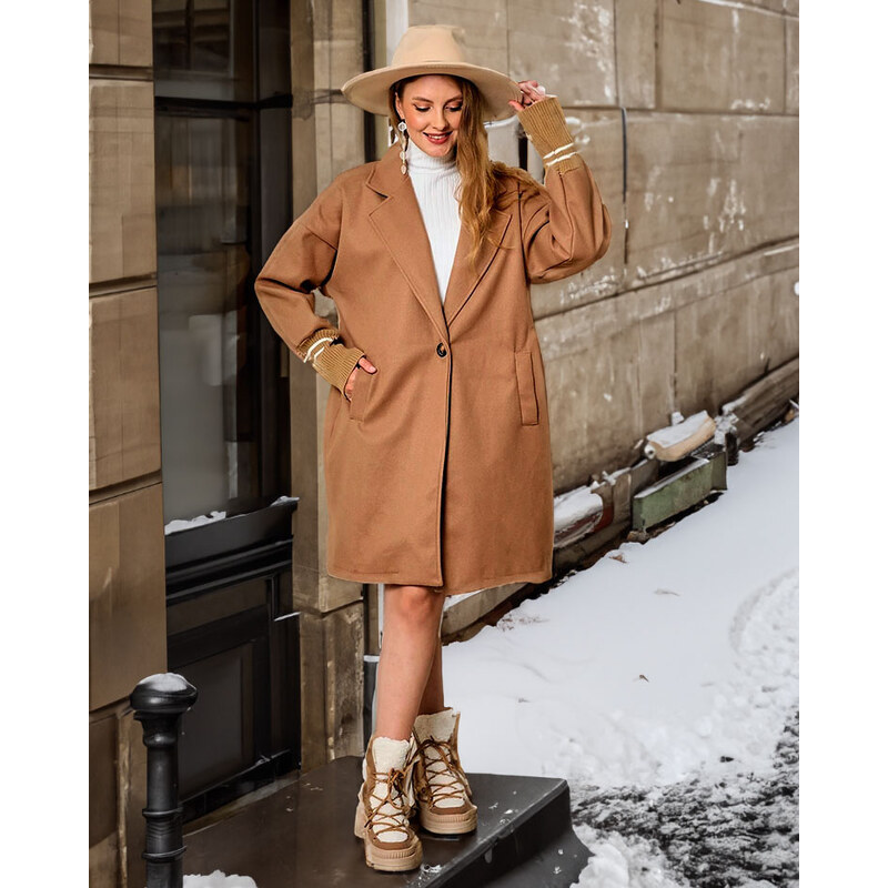 Resti Womens knee-length coat jacket in light brown 108165251
