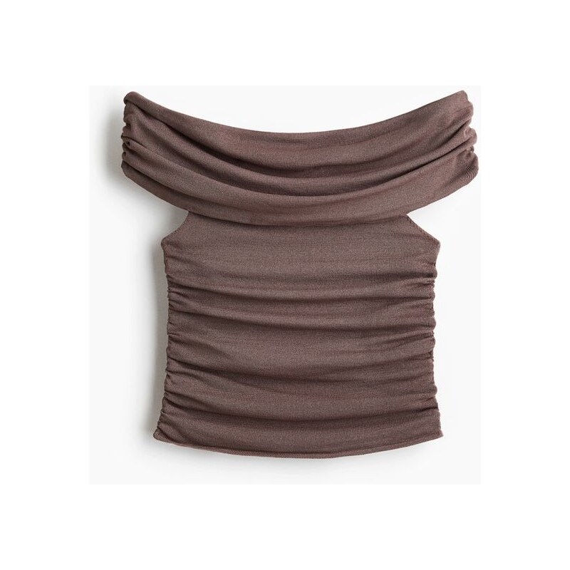 H&M - Řasený top odhalující ramena - Hnědošedá