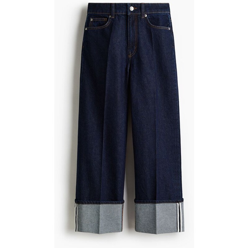 H&M - Wide High Ankle Jeans - Tmavý Denim Blue