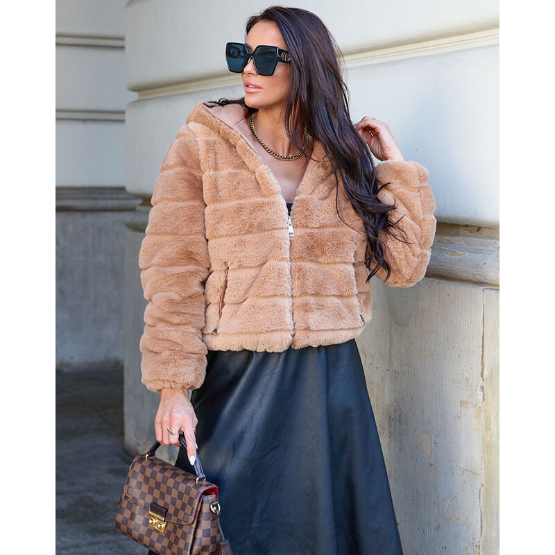 Resti Double-sided womens jacket with fur in light brown