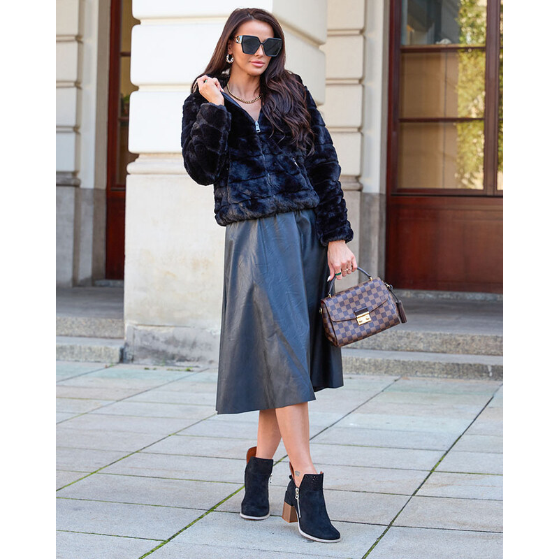 Resti Double-sided womens jacket with fur in black