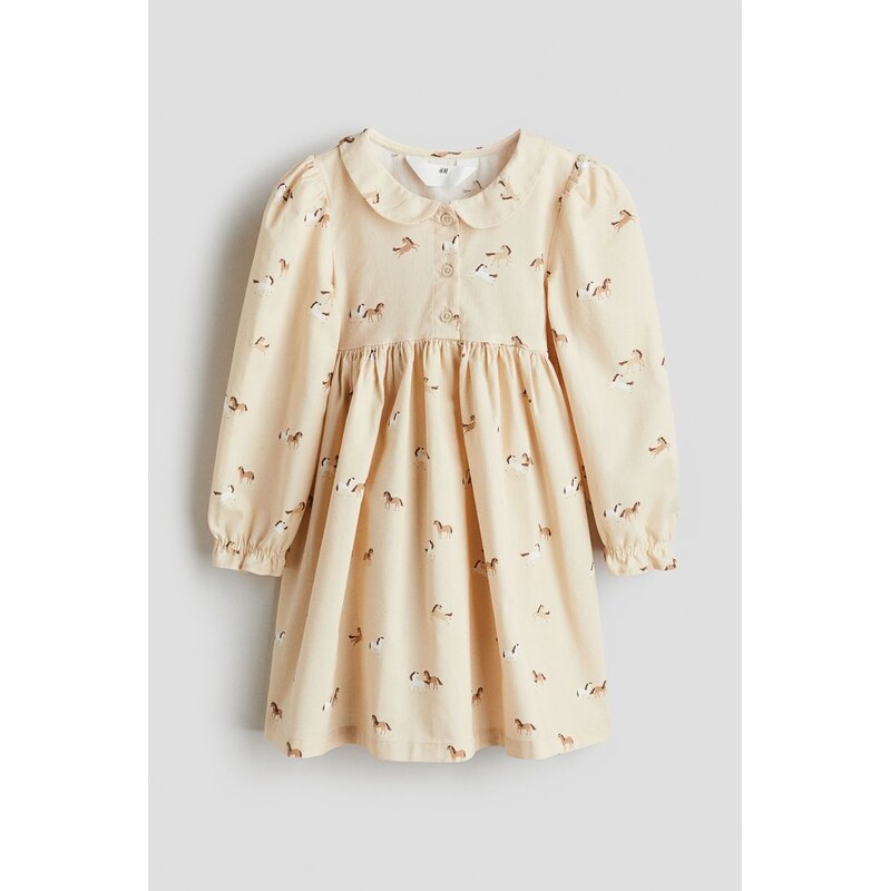 H&M - Bavlněné šatys potiskem - Světle Béžová/Koně