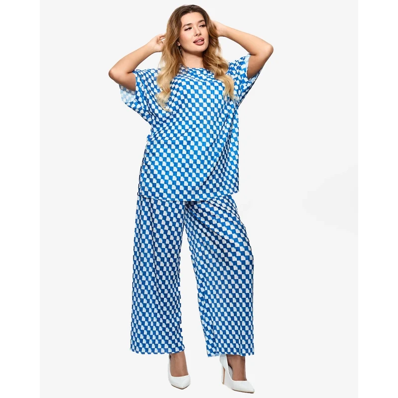 Resti Blue womens pleated patterned set - Clothing 108165389