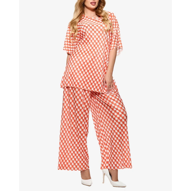 Resti Orange womens pleated patterned set - Clothing 108165388