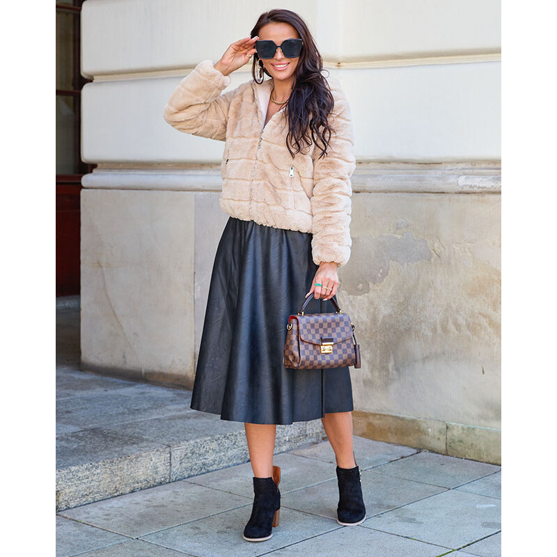Resti Double-sided womens jacket with fur in beige