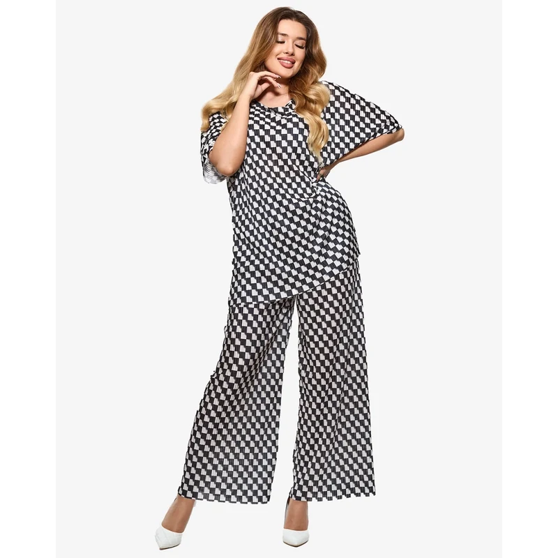 Resti Black womens pleated patterned set - Clothing 108165406
