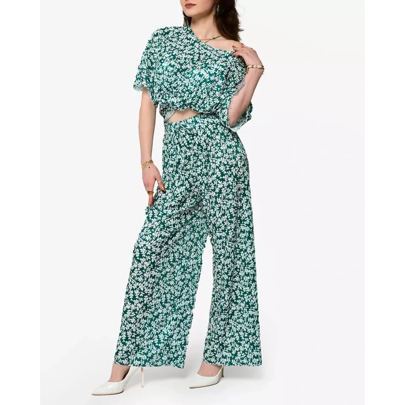 Resti Womens green pleated set with black flowers - Clothing 108165476