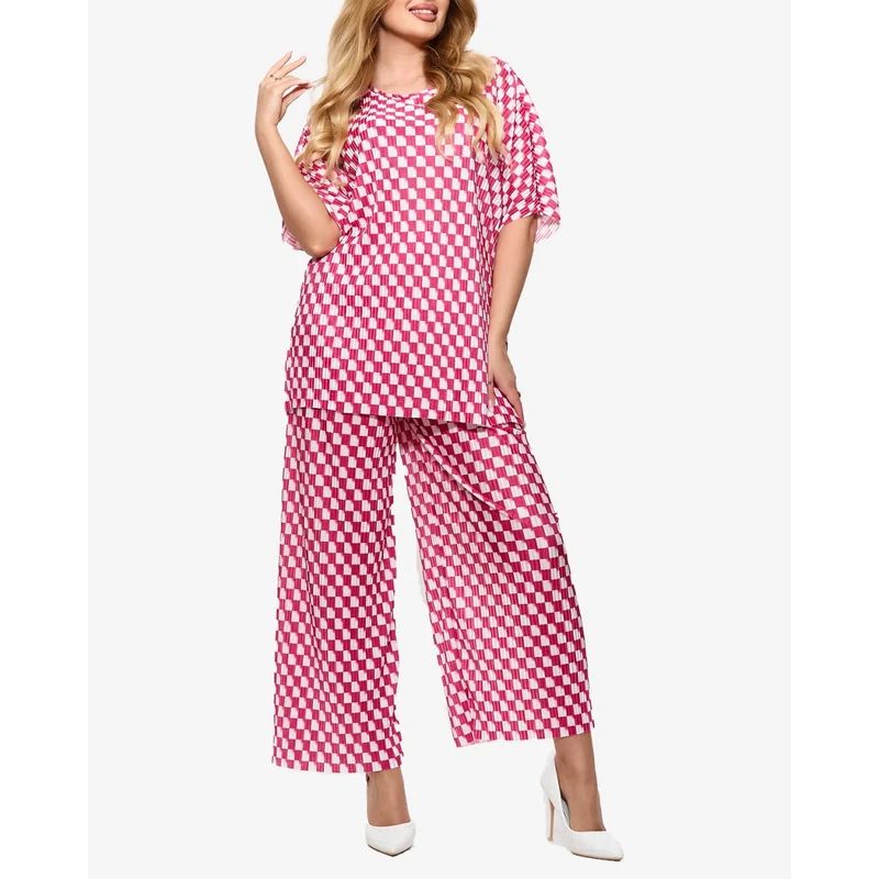 Resti Fuchsia womens pleated patterned set - Clothing 108165478