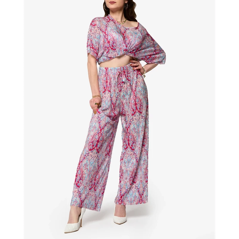 Resti Fuchsia-blue ribbed womens set with print- Clothing 108165481