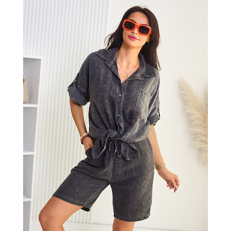 Resti Cotton and linen womens shirt set 108165559
