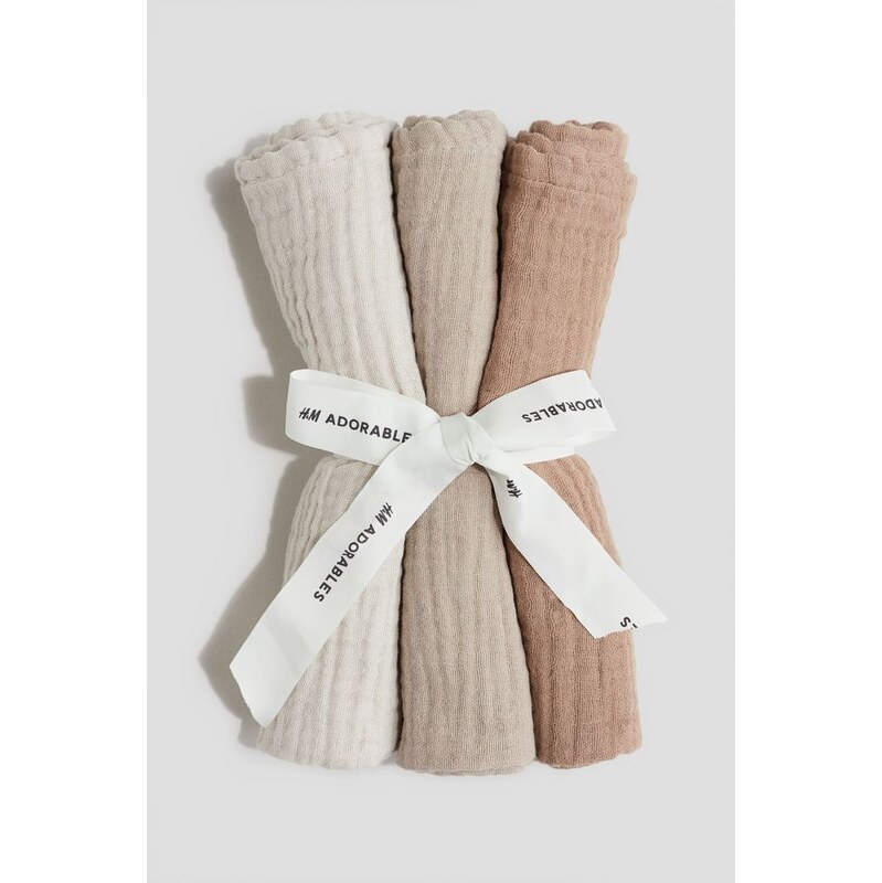 H&M - Mušelínová plenka 3 kusy - Šedobéžová/Přírodní Bílá