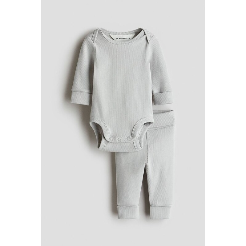 H&M - Dvoudílná souprava z bavlny pima - Světle Šedá