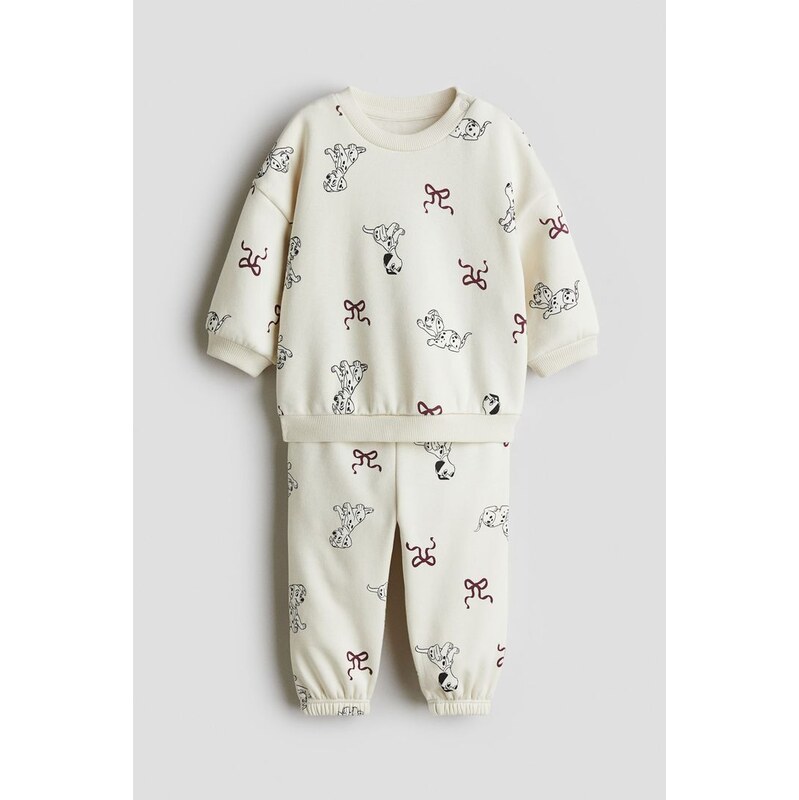 H&M - Dvoudílná souprava z teplákovinys potiskem - Světle Béžová