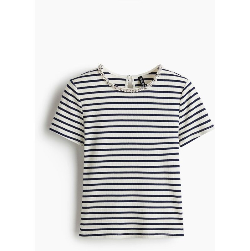 H&M - Tričko zdobené štrasem - bílá 108163654