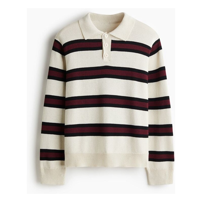 H&M - Pletený tops límečkem Loose Fit - Krémová/Červený Proužek