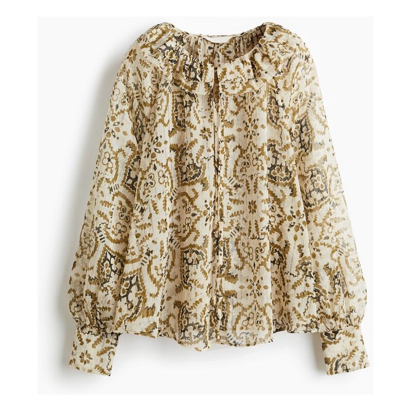H&M - Halenkas volánkovým límečkem - Světle Béžová/Vzor