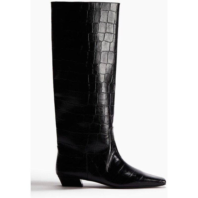H&M - Kozačky po kolena - Černá/Krokodýlí Vzor