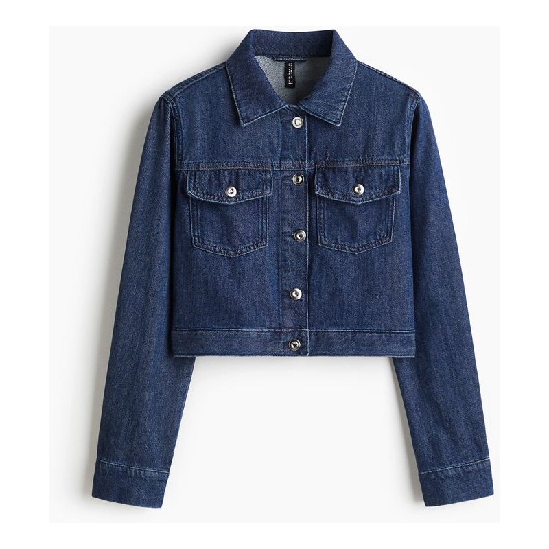 H&M - Cropped džínová bunda - Tmavý Denim Blue