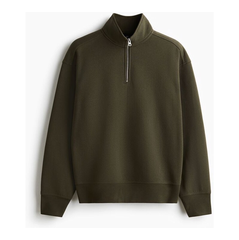 H&M - Mikinas horním zipem Loose Fit - Khaki Zelená