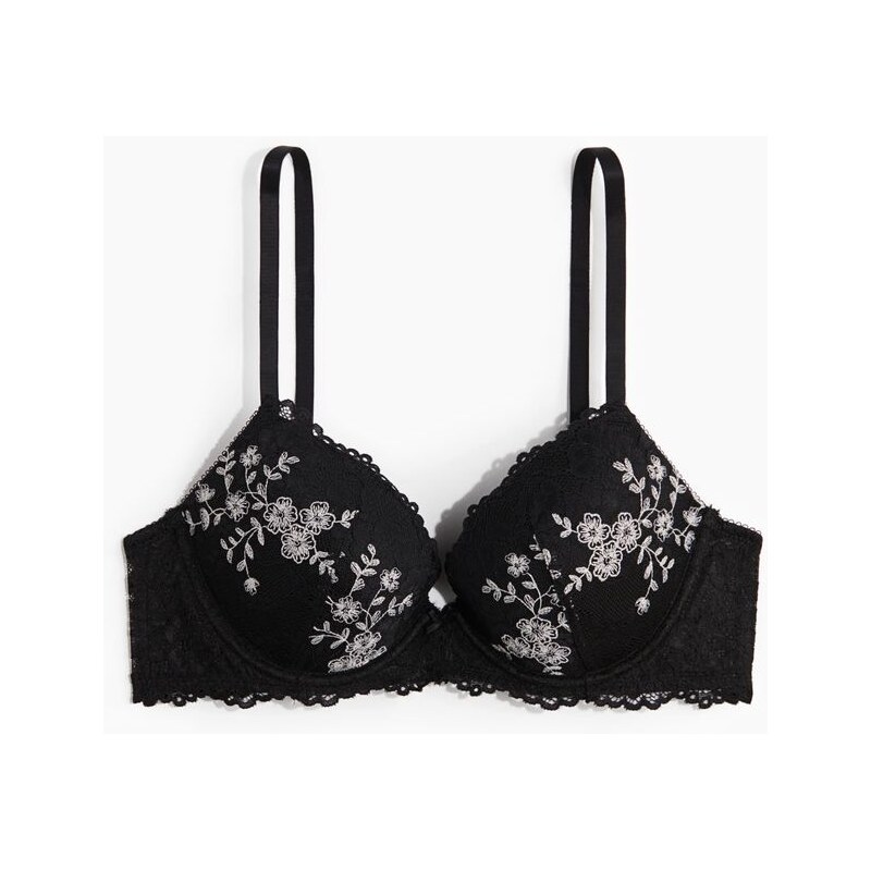 H&M - Vyšívaná krajková push-upka - černá 108164029