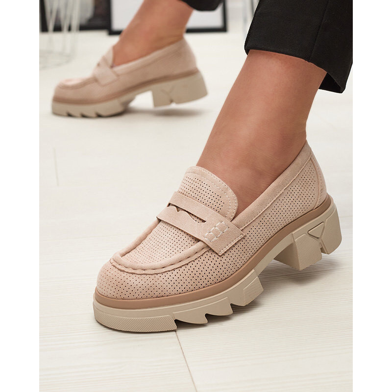 Resti Beige womens openwork moccasins on a solid sole Ejina -
