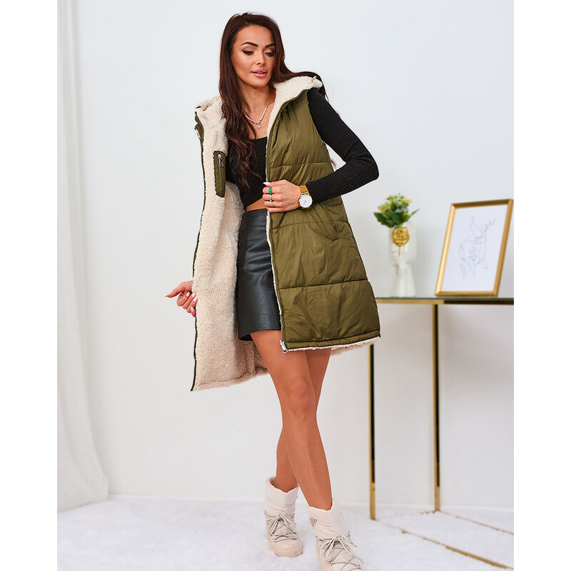 Resti Green and cream long double-sided womens vest